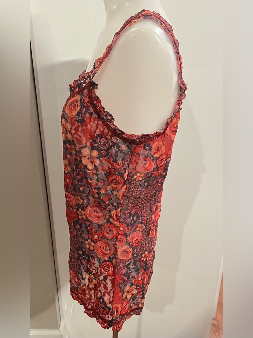 Hanky Panky Red Floral Lace Trim Sheer Camisole size L - Picture 3 of 7